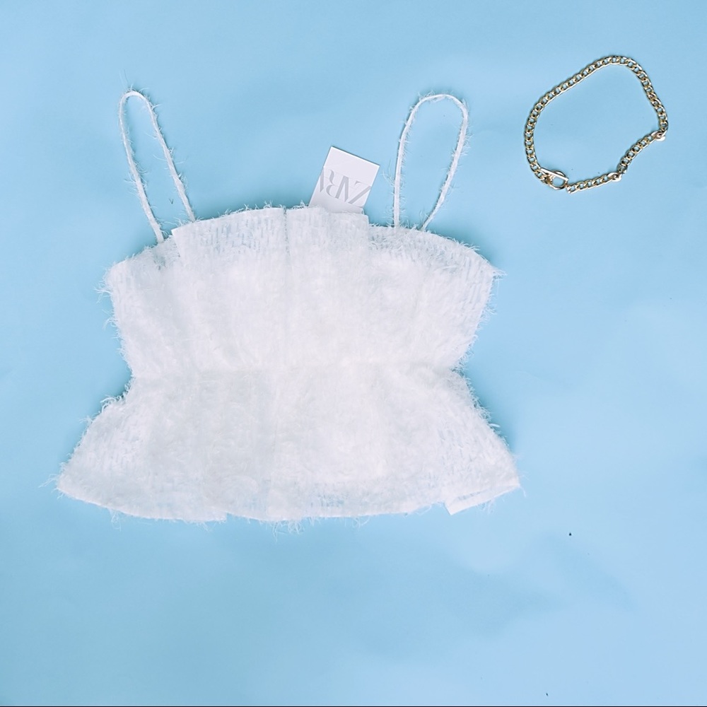ZARA white feathered crop top